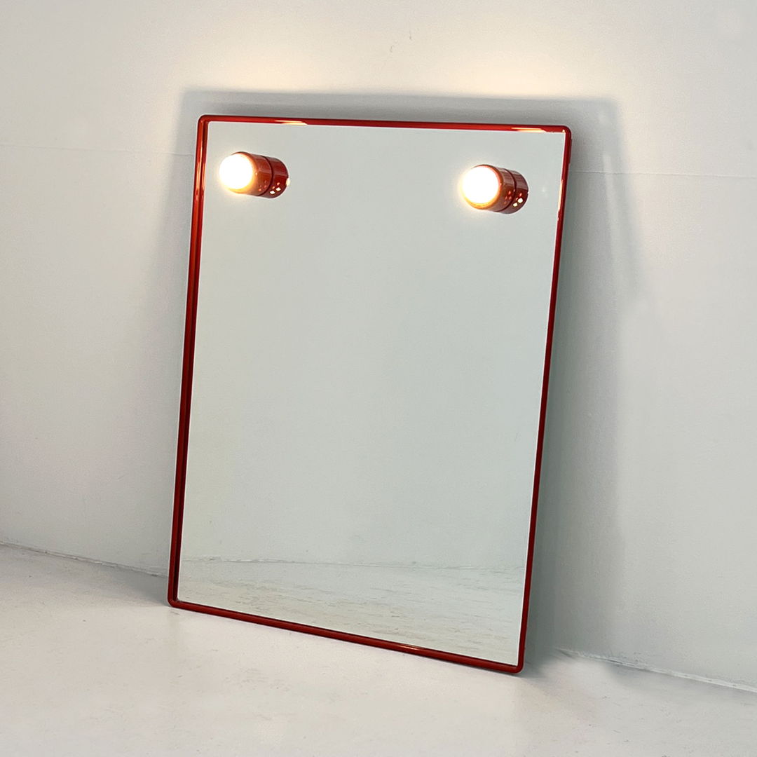 Red Mirror with Lights in Metal, 1970s