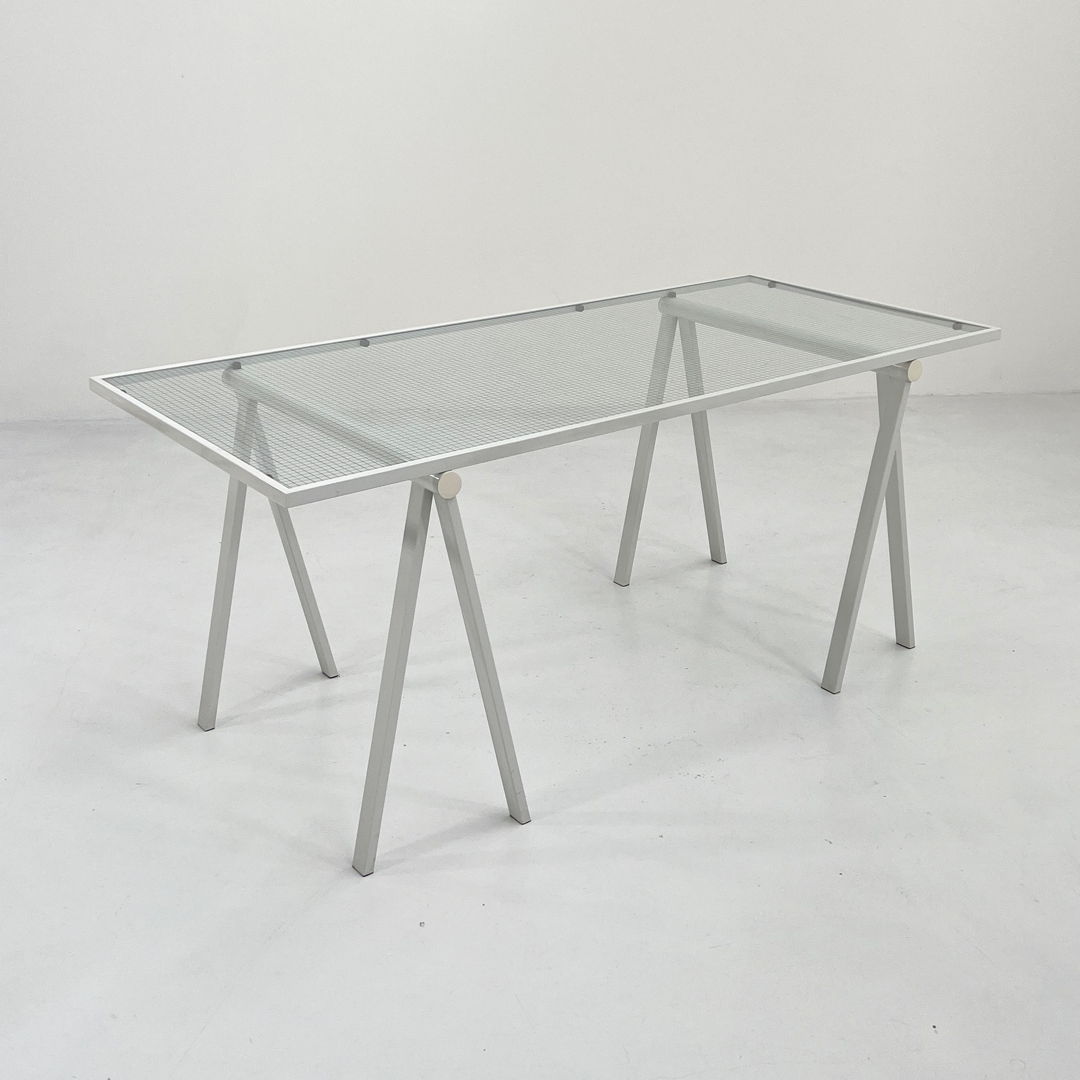 Trestle Steel & Glass Desk by Rodney Kinsman for Bieffeplast, 1980s