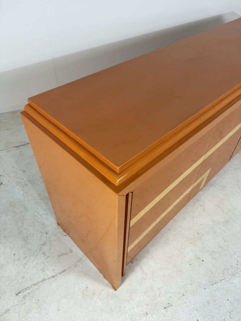 Italian orange lacquered sideboard with inlay, 1970s