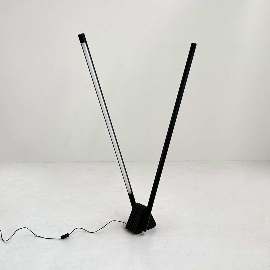 Black Sistema Flu Floor Lamp by Rodolfo Bonetto for Luci Italia, 1980s