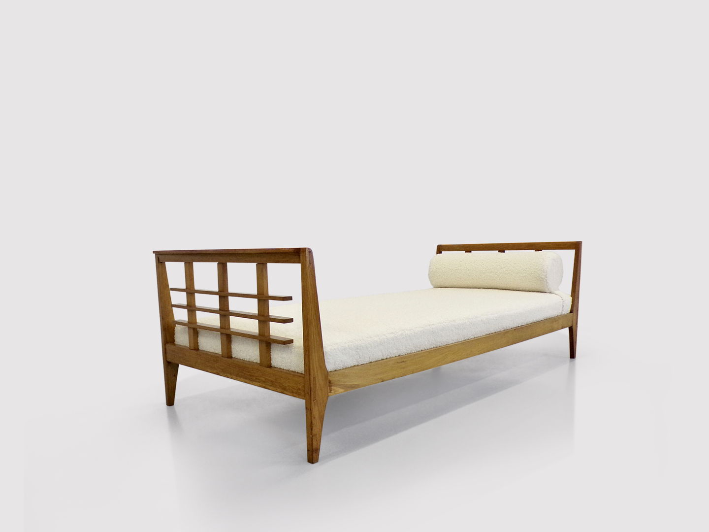 Reconstruction oak and fabric daybed by Rene Gabriel 1950s