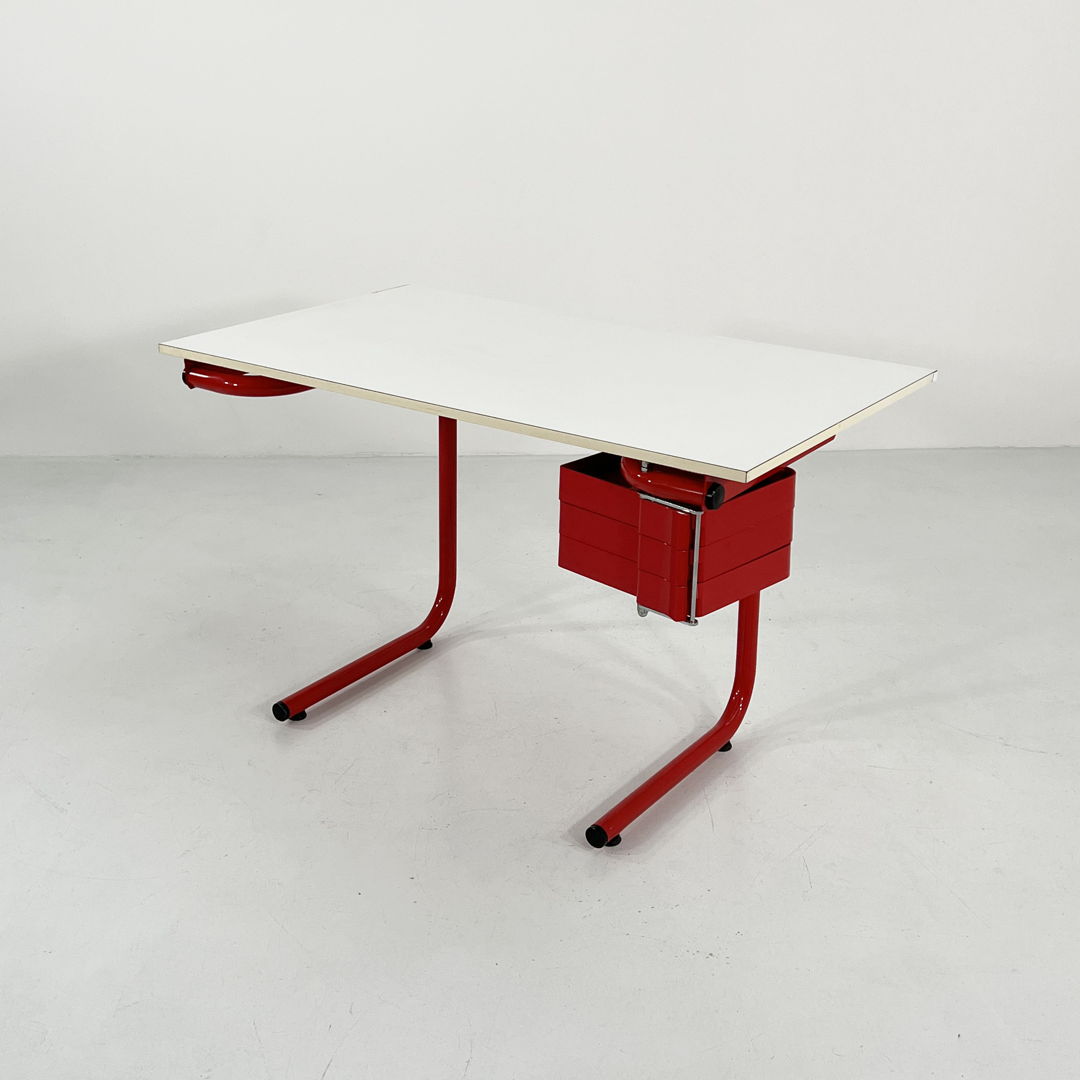 Red Drafting Table/Desk by Joe Colombo for Bieffeplast, 1970s