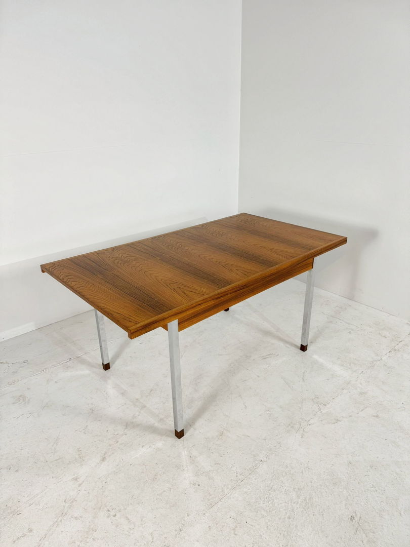 Extendable Vintage teak diningtable with Chrome legs by Alfred Hendrickx Belform