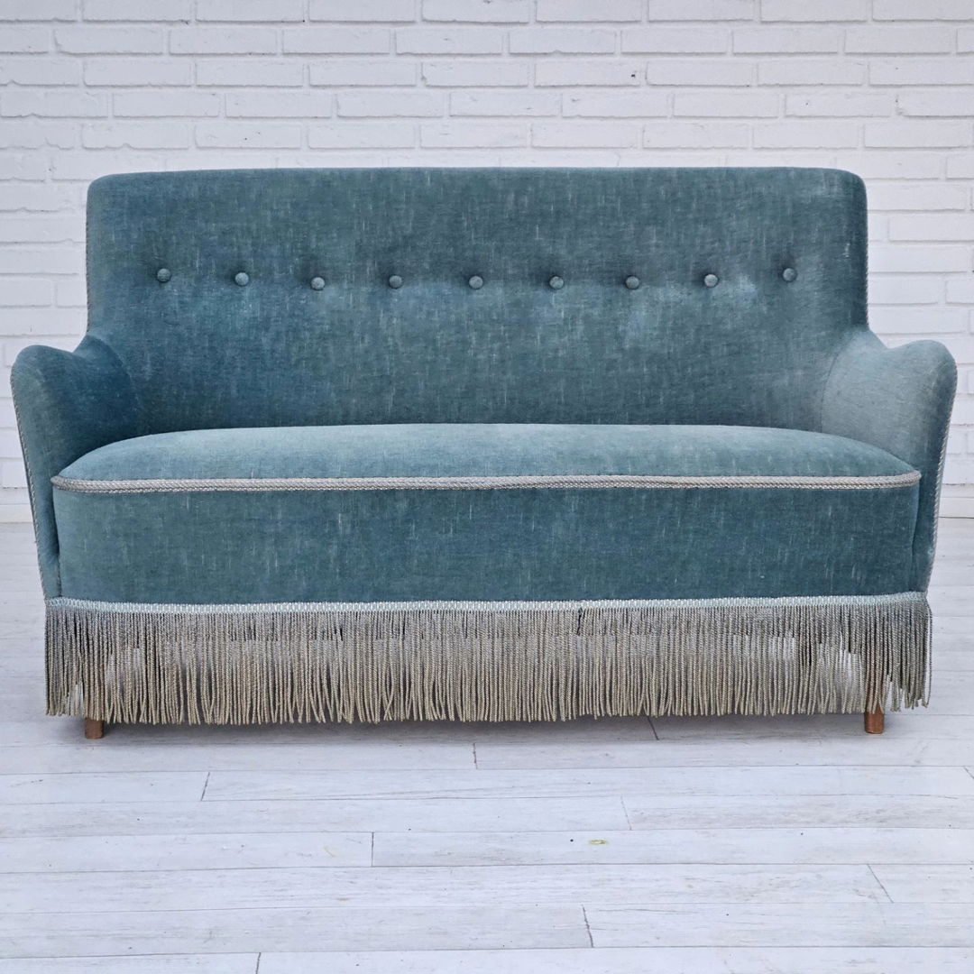 1960s, Danish velour 2 seater sofa, original condition, beech wood.