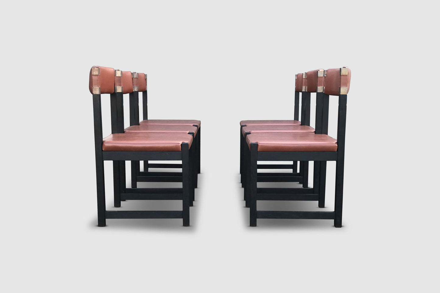 Brutalist stained oak dining chair by Emiel Veranneman for De Coene Belgium 1970s, set of 6