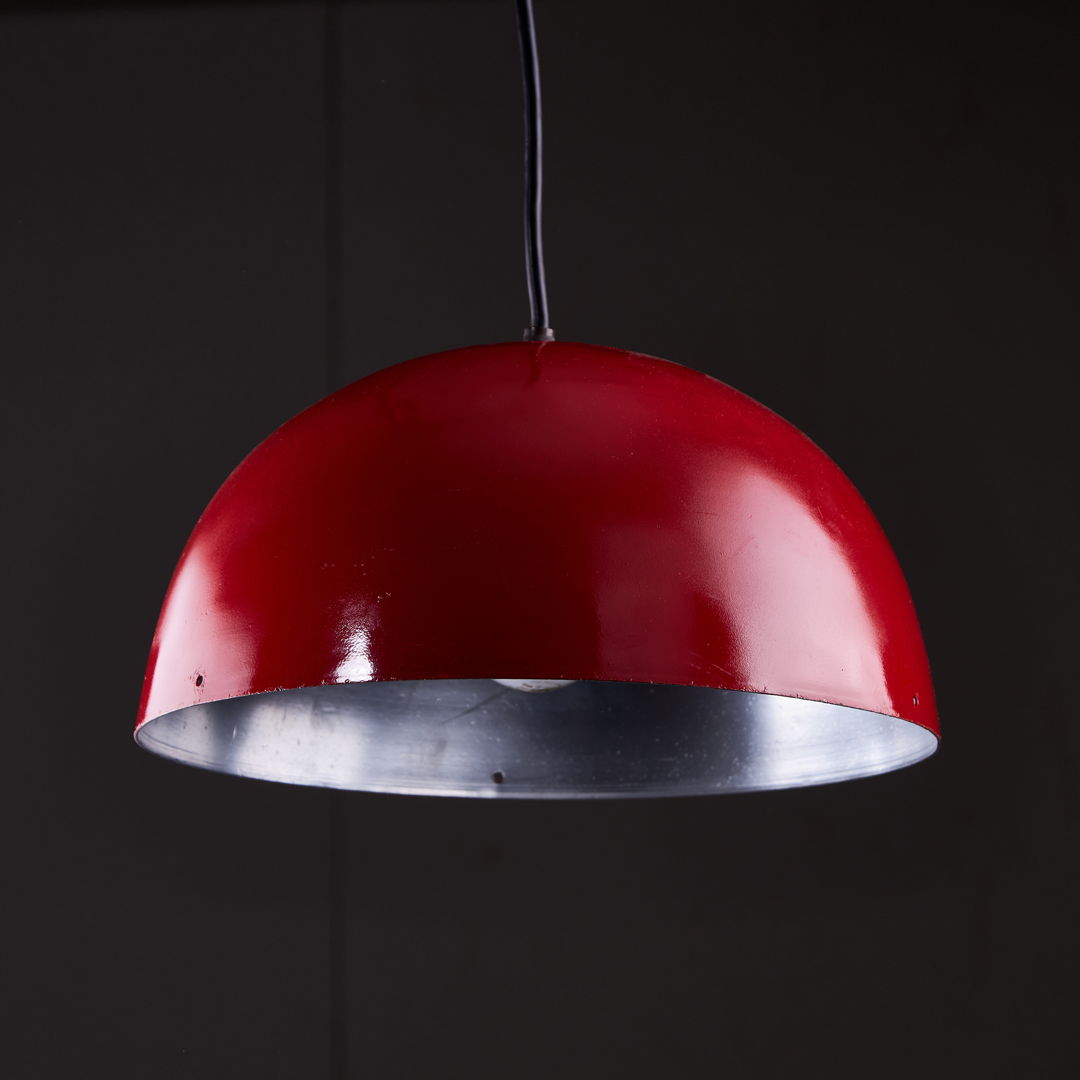 Italian, Hemispherical Red Aluminum Pendant, 1970s