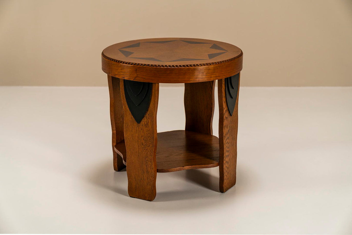 Amsterdam School Round Side Table In Oak And Macassar, Netherlands 1930s
