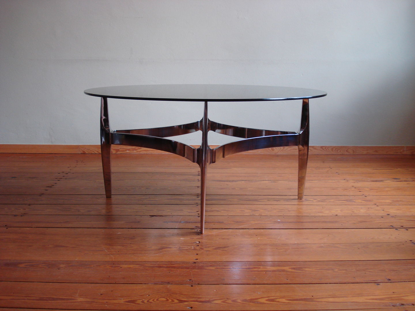 60s vintage glass and chrome coffee table by Knut Hesterberg