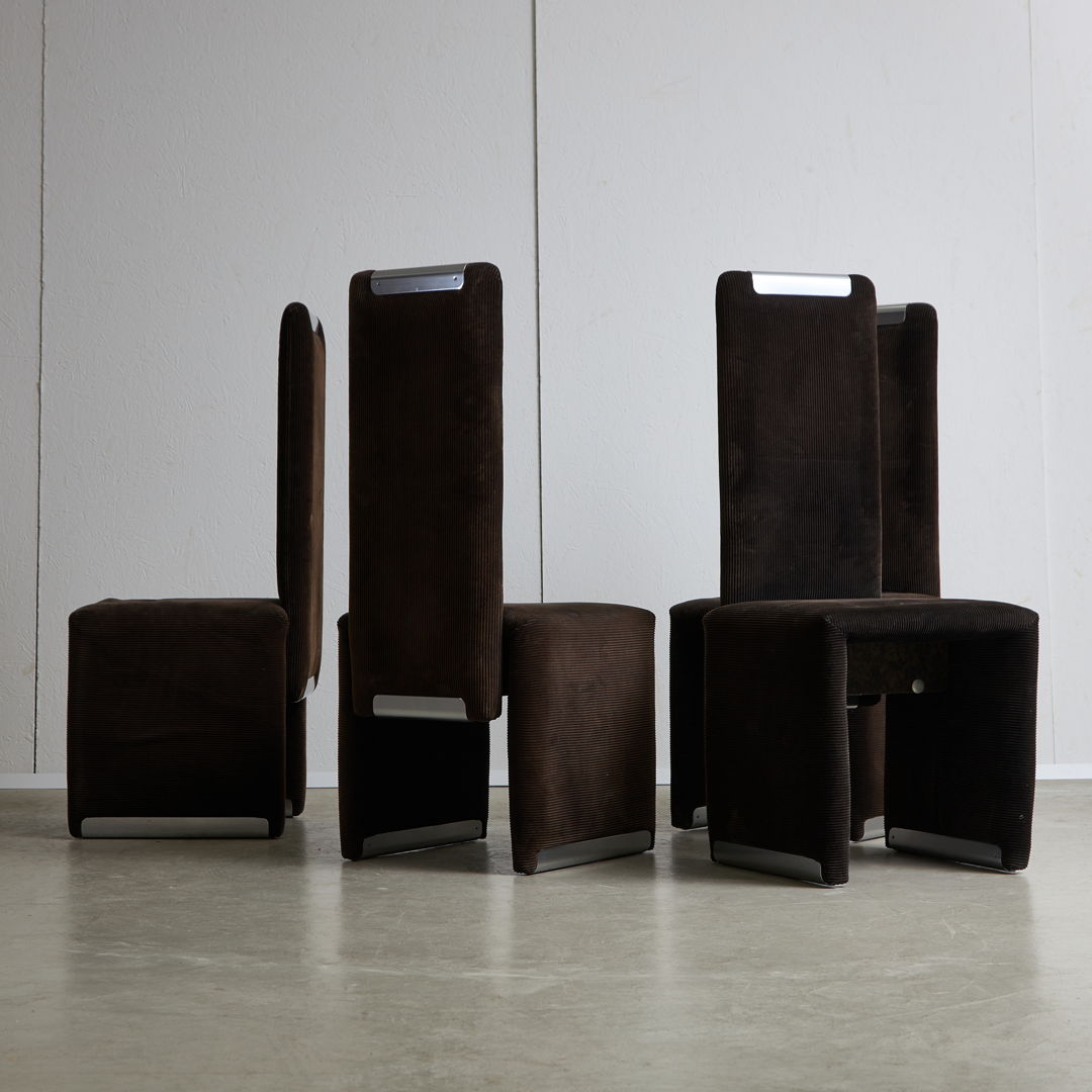 Italian, Brown Corduroy Chairs with Chrome Details by Luigi Saccardo, 1970s