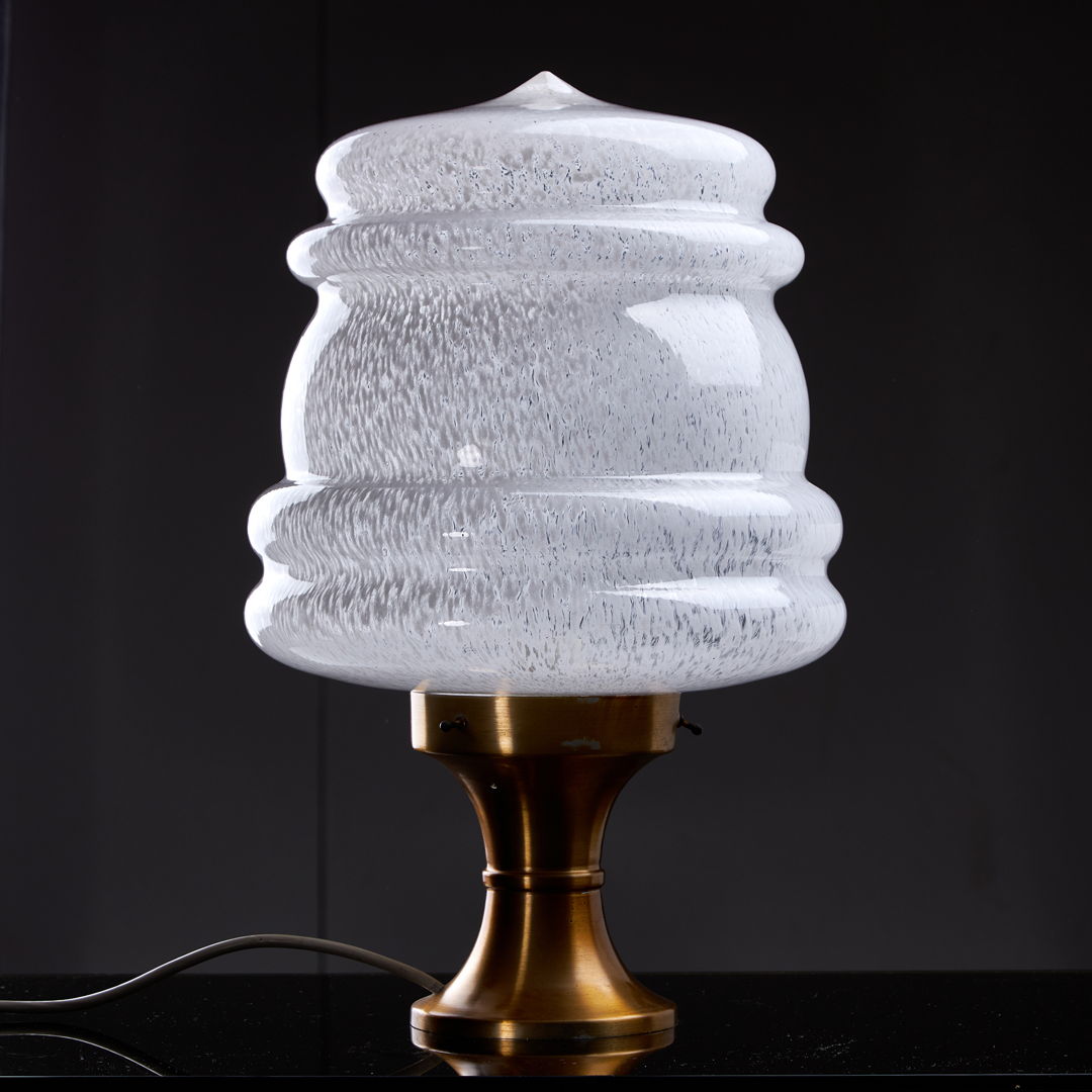 Carlo Nason Table Lamp with Transparent-White Blown Loop Murano Glass