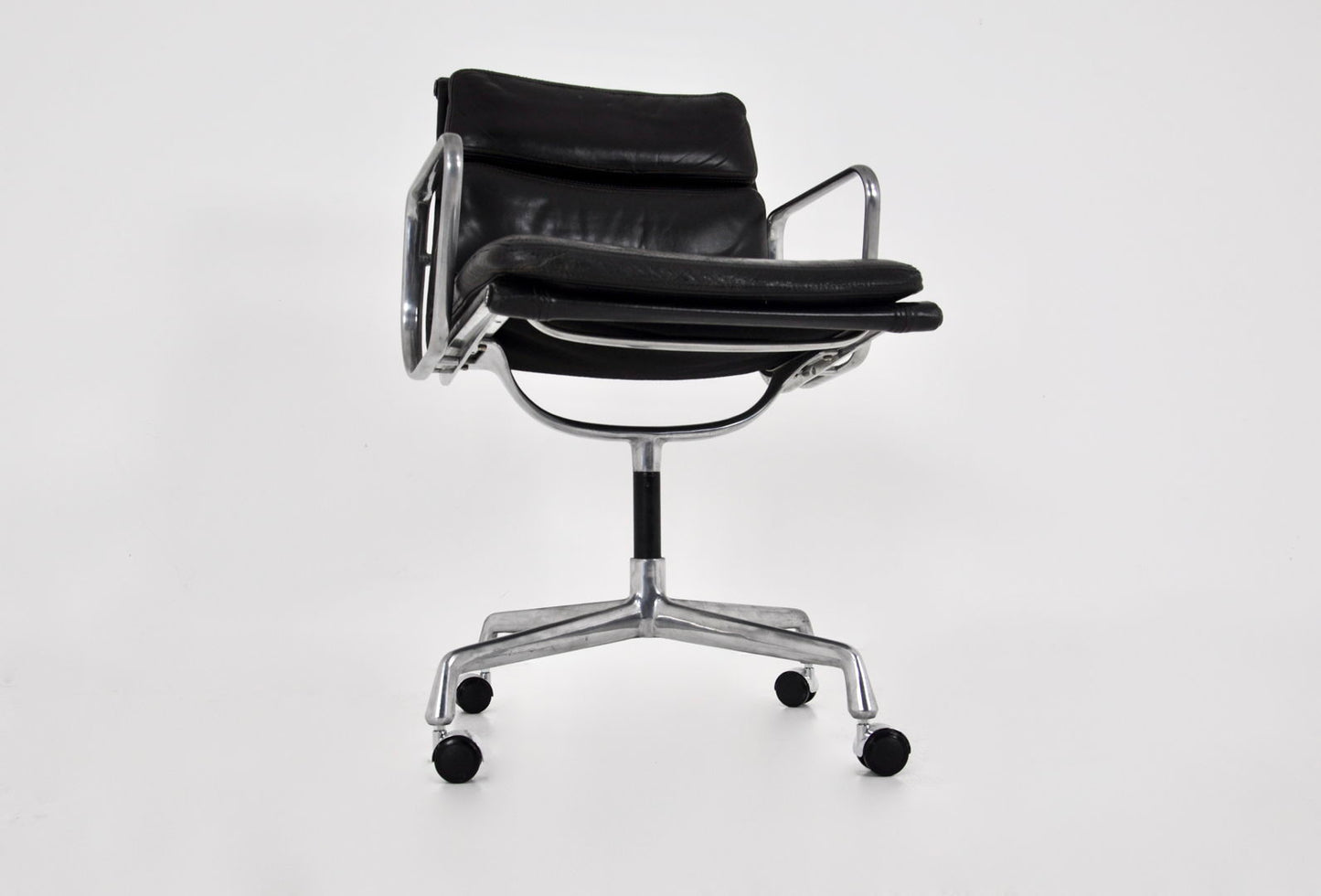 Black Leather Soft Pad Chair by Charles and Ray Eames for Icf, 1970s