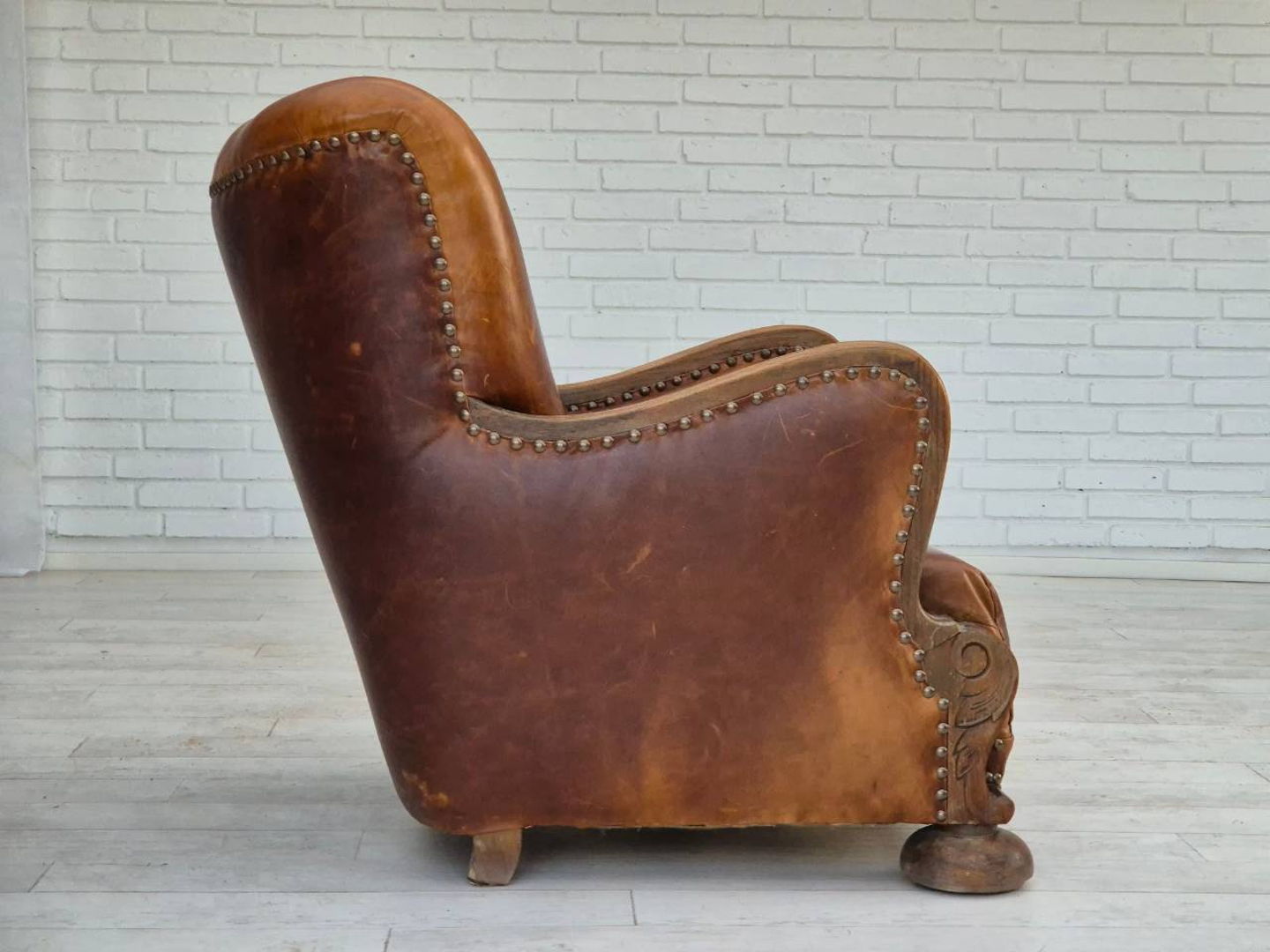 1950-60s, Danish relax chair, original condition, leather, oak wood.