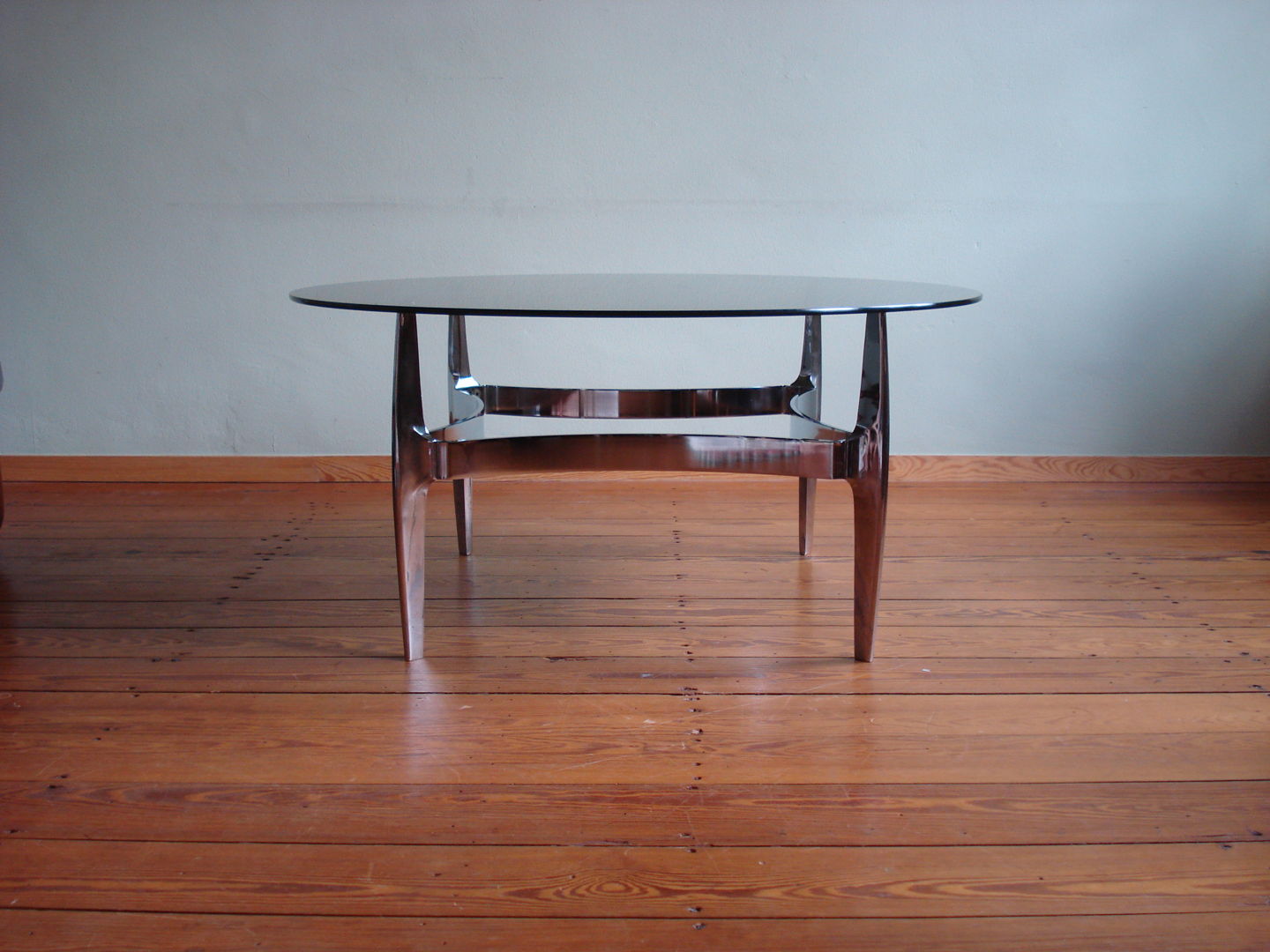 60s vintage glass and chrome coffee table by Knut Hesterberg