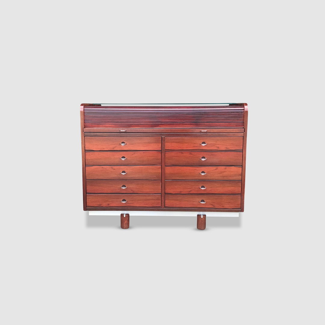 804 rosewood rolltop desk by Gianfranco Frattini for Bernini 1960s