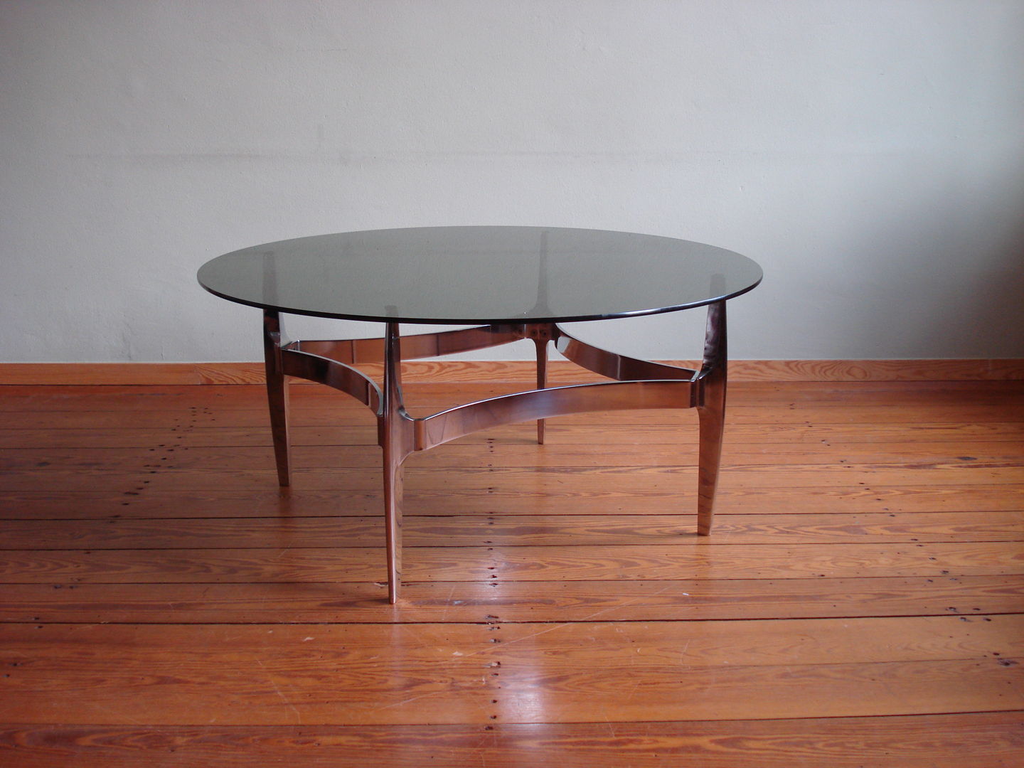 60s vintage glass and chrome coffee table by Knut Hesterberg