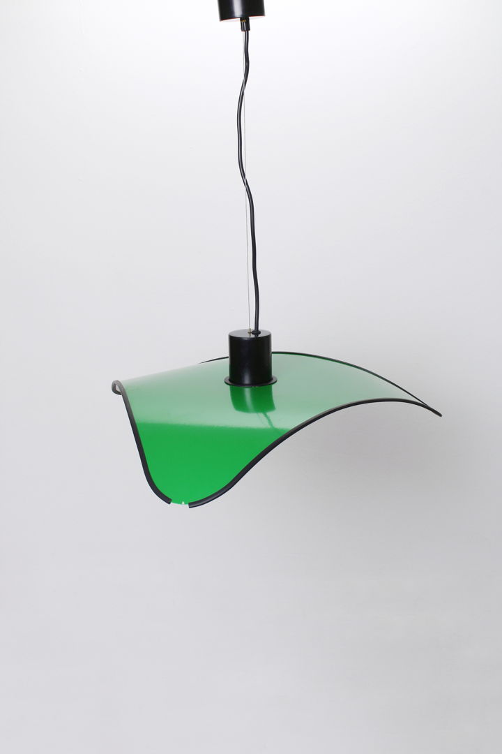 Triangular green metal pendant lamp by IBIS, 1980s