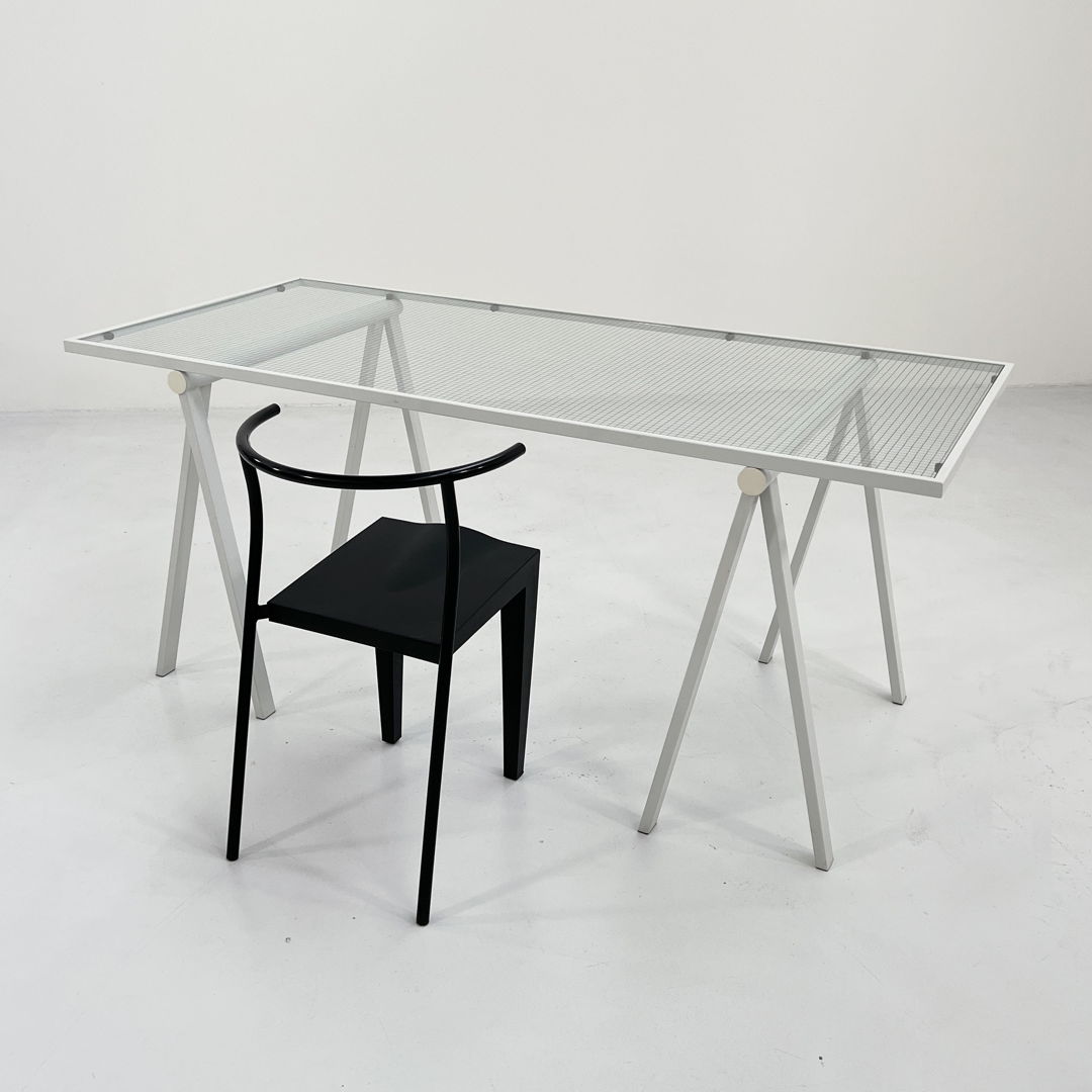 Trestle Steel & Glass Desk by Rodney Kinsman for Bieffeplast, 1980s