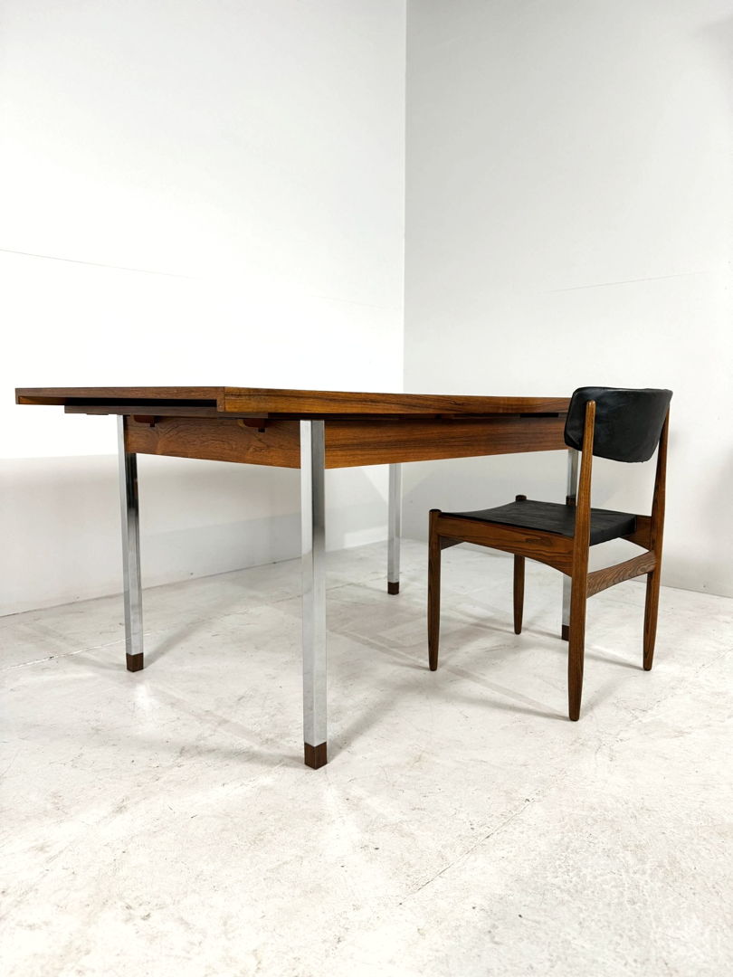 Extendable Vintage teak diningtable with Chrome legs by Alfred Hendrickx Belform