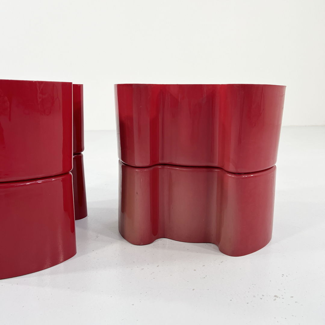 Pair of Burgundy Double Puzzle Planters from Visart, 1970s