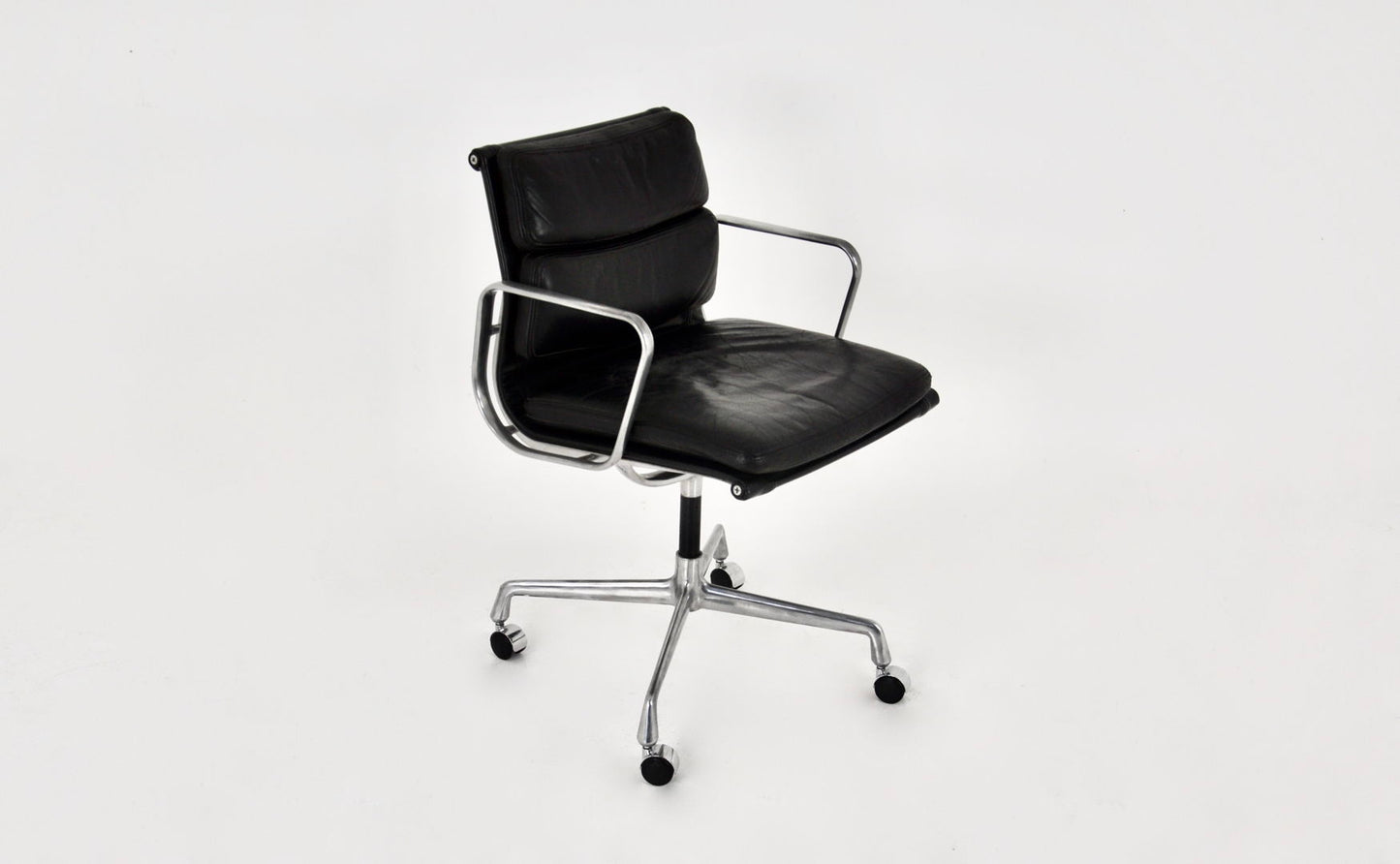 Black Leather Soft Pad Chair by Charles and Ray Eames for Icf, 1970s