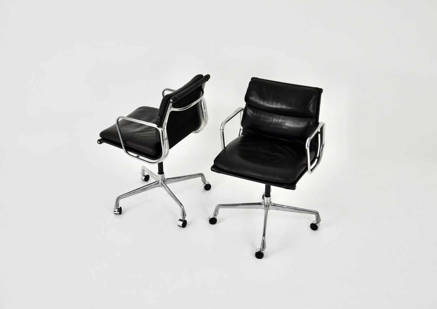 Set of 2 Black Leather Soft Pad Chairs by Charles & Ray Eames for ICF, 1970s