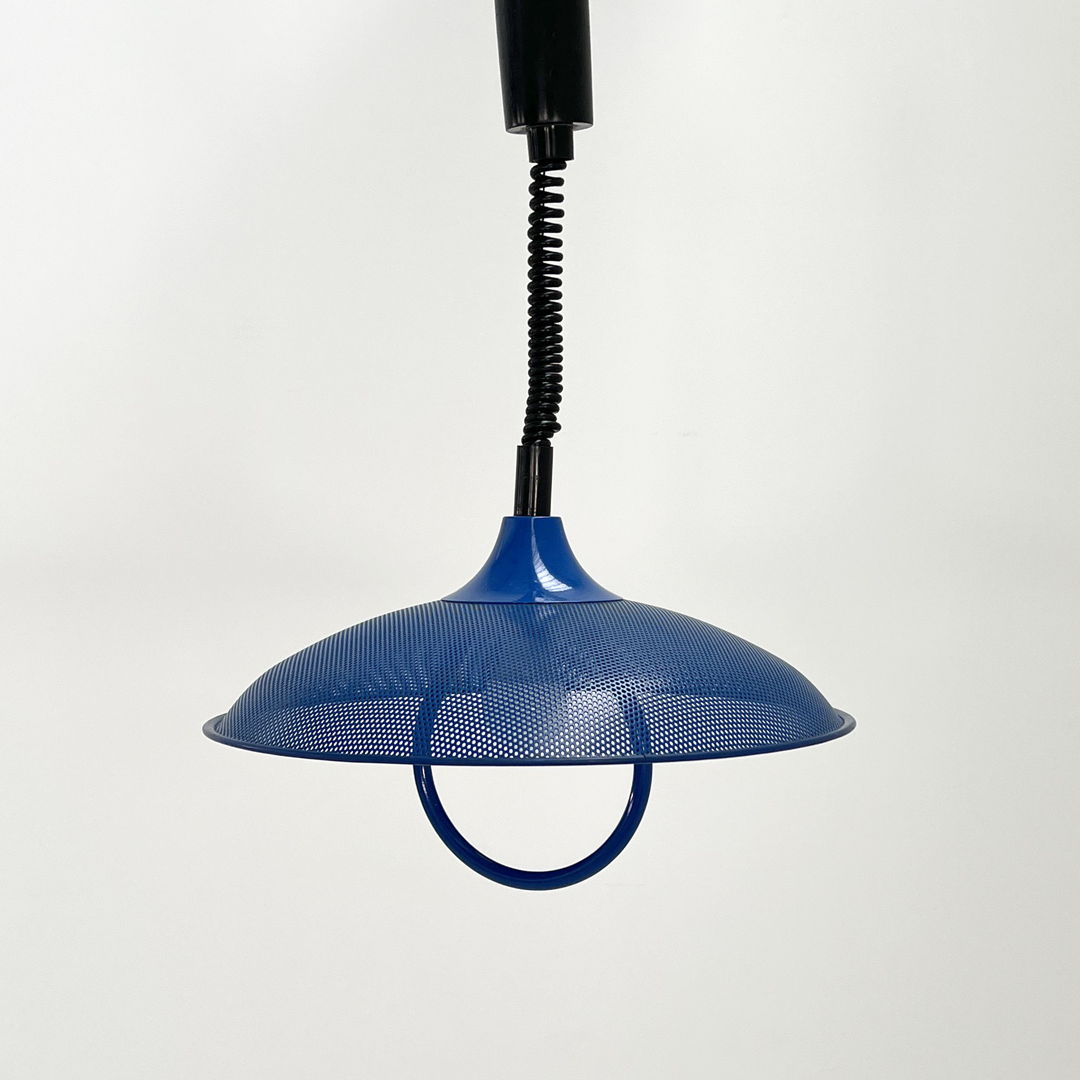 Blue Adjustable Pendant Light in Perforated Metal, 1980s