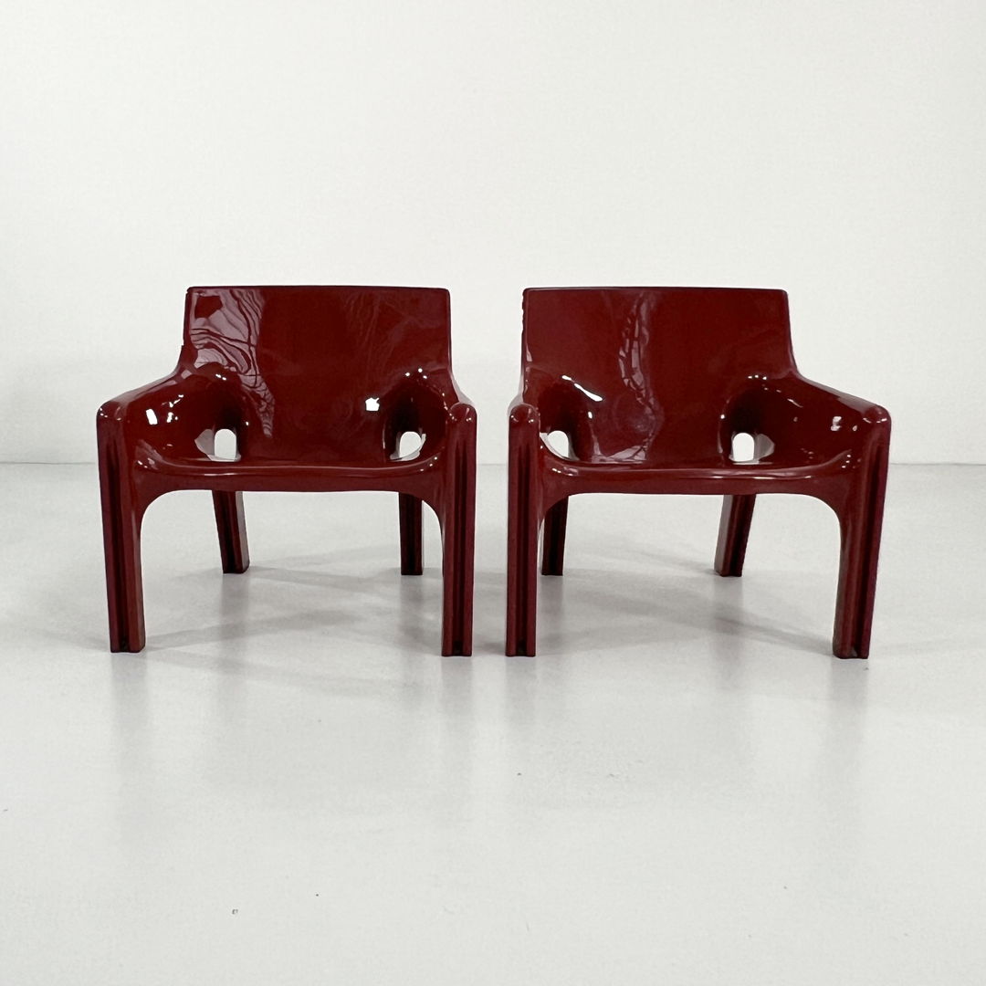 Pair of Burgundy Vicario Lounge Chair by Vico Magistretti for Artemide, 1970s