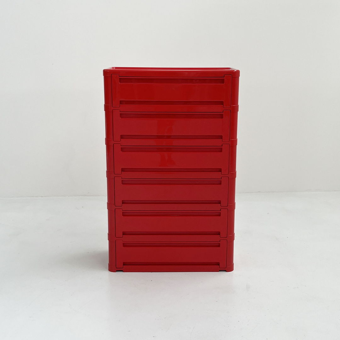 Red Chest of Drawers Model “4964” by Olaf Von Bohr for Kartell, 1970s