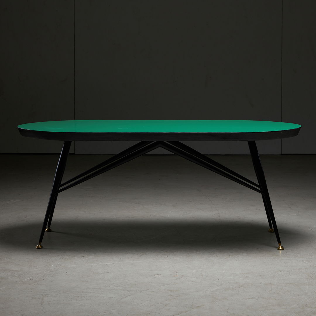 Italian 1950/60s Coffee Table with Copper Feet and Green Top