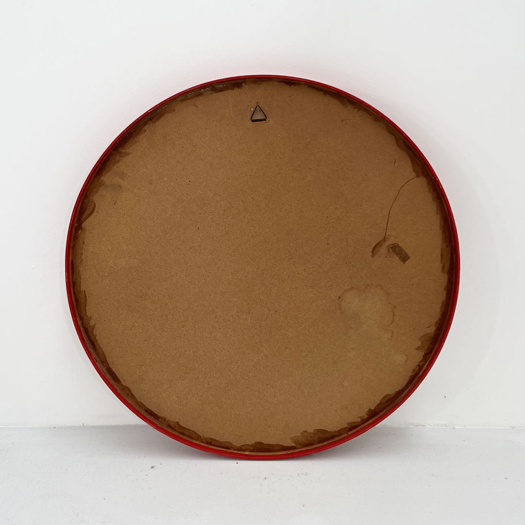 Round Red Frame Mirror in Plastic, 1970s