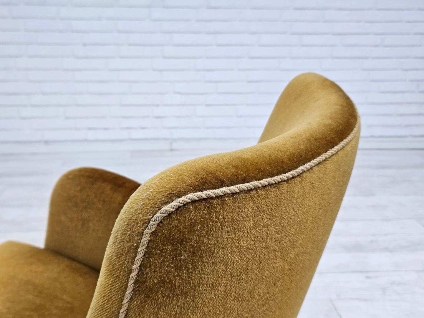 1960s, Danish armchair, original upholstery, light green velour.