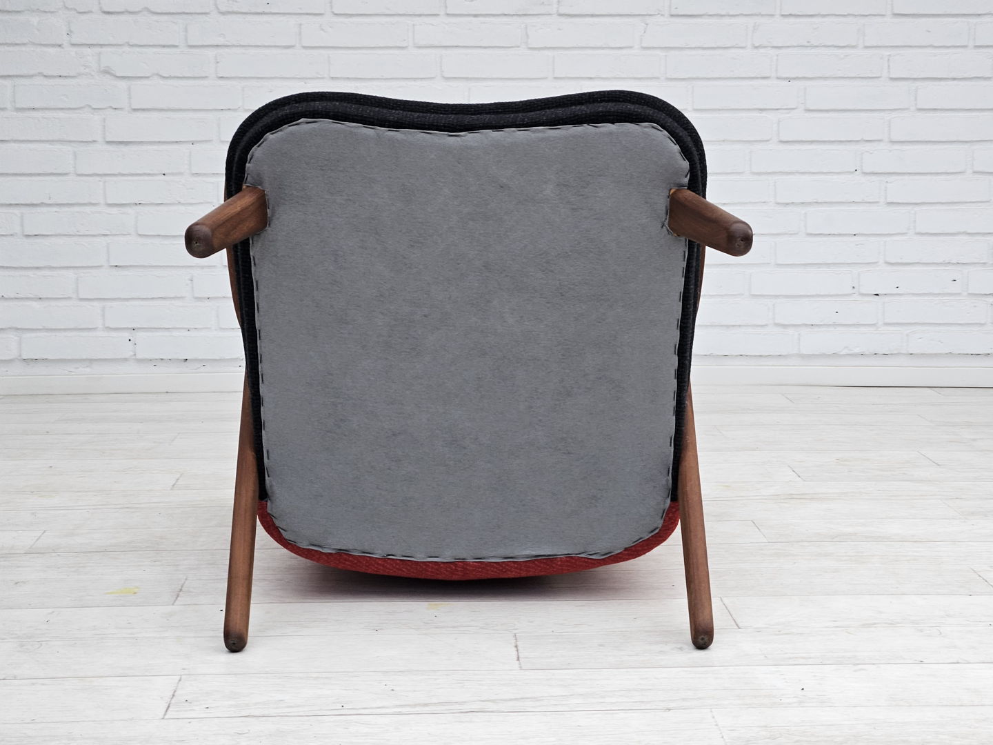 1960s, Danish design by Erhardsen & Andersen, reupholstered armchair, furniture wool, teak wood.
