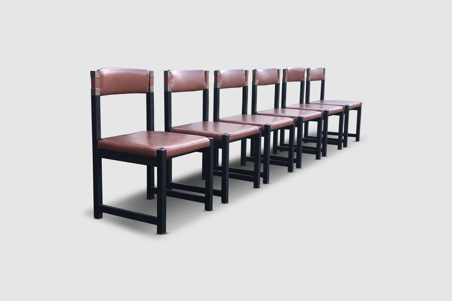 Brutalist stained oak dining chair by Emiel Veranneman for De Coene Belgium 1970s, set of 6