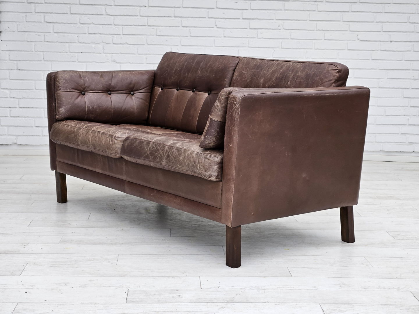 1970s, Danish 2-seater classic sofa, original brown leather.