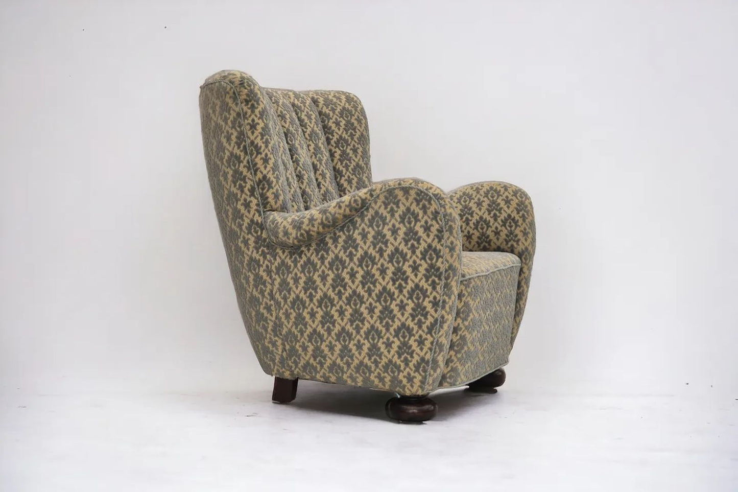 1960s, Danish relax chair, original condition, furniture velour, beech wood legs.