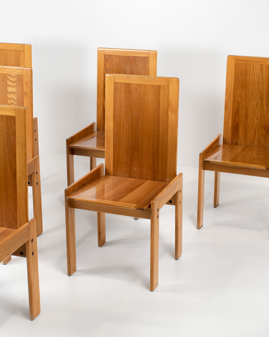 Set of 6 Elm Dining Chairs by Romanutti, Italy