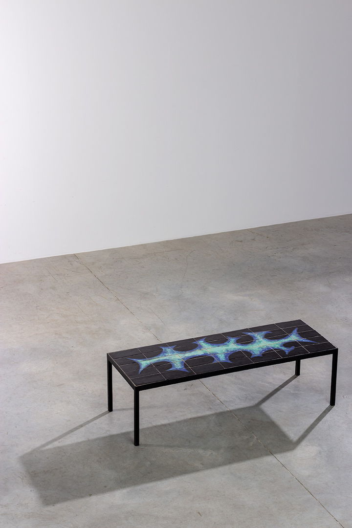 Coffee table with ceramic abstract pattern Belgium 1950