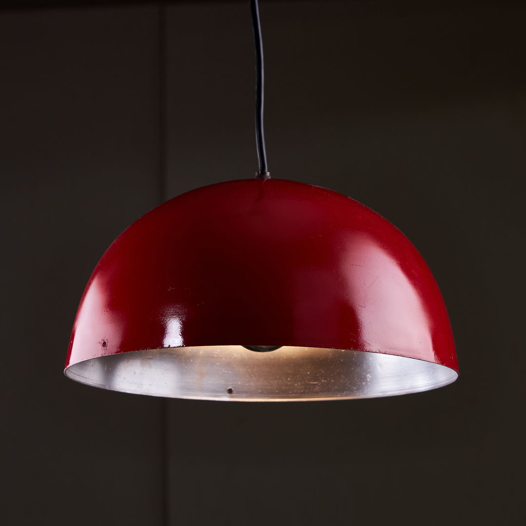 Italian, Hemispherical Red Aluminum Pendant, 1970s