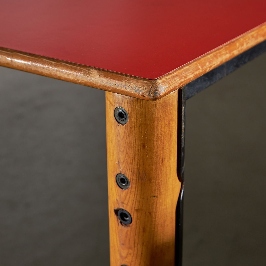 Large Wooden Table with Matte Colour Top and Metal Elements