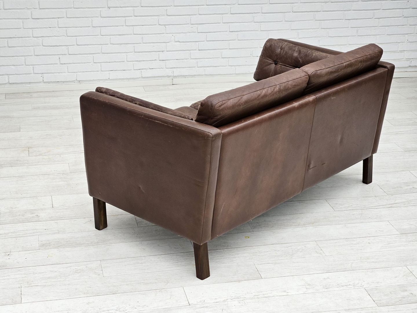 1970s, Danish 2-seater classic sofa, original brown leather.