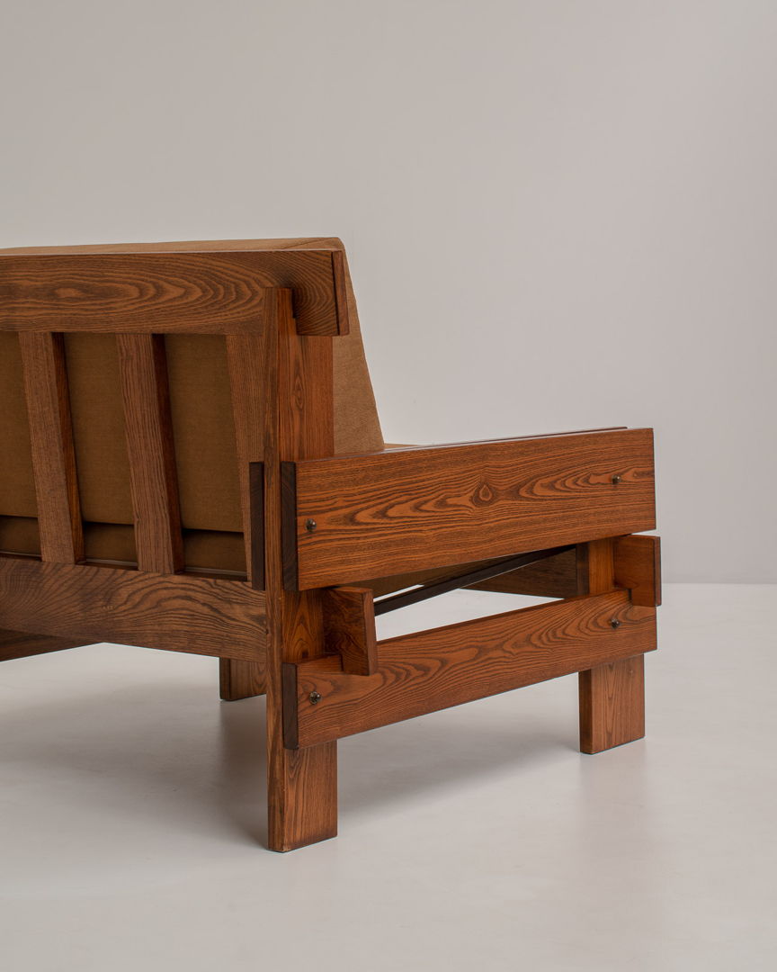 Pair of Sculptural French Lounge Chairs in Red Elm, 1970s