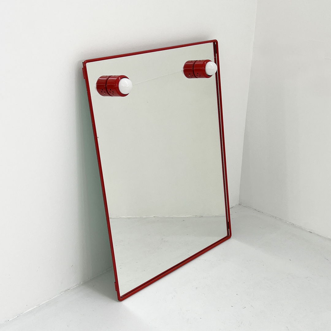 Red Mirror with Lights in Metal, 1970s