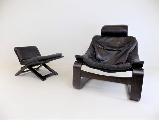 Nelo Kroken leather chair with ottoman by Ake Fribytter