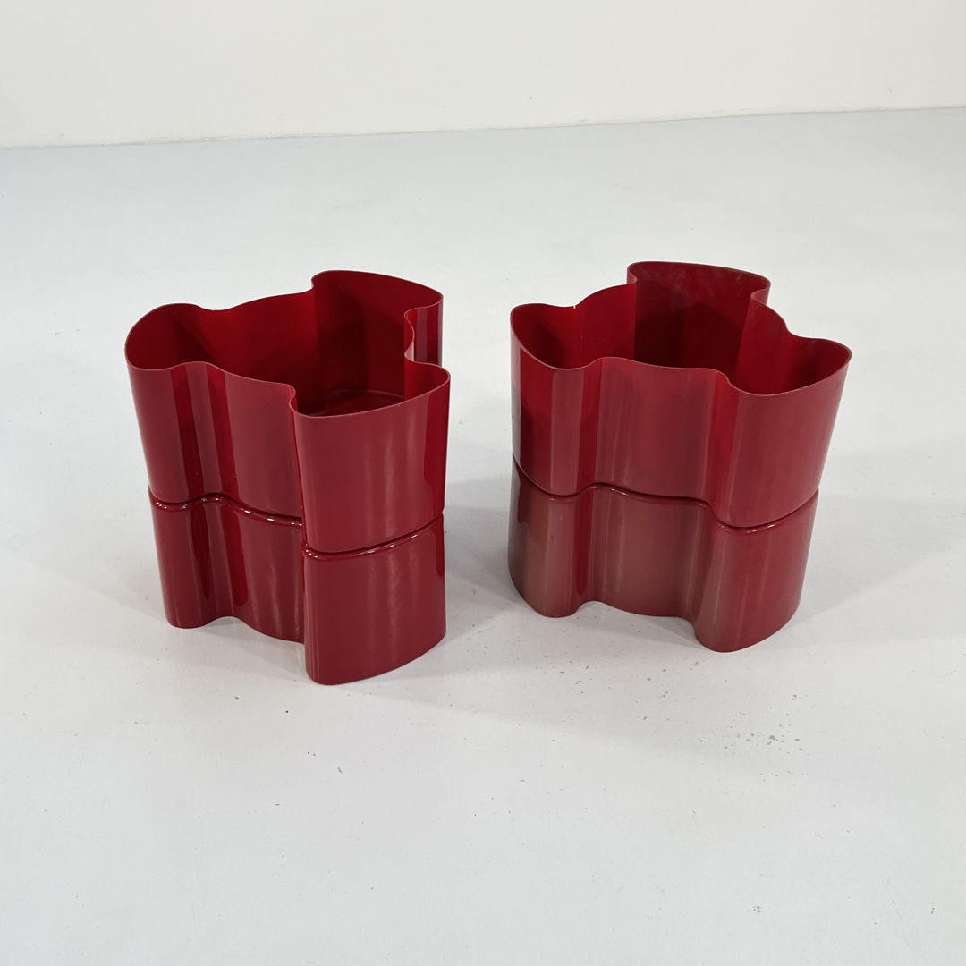 Pair of Burgundy Double Puzzle Planters from Visart, 1970s