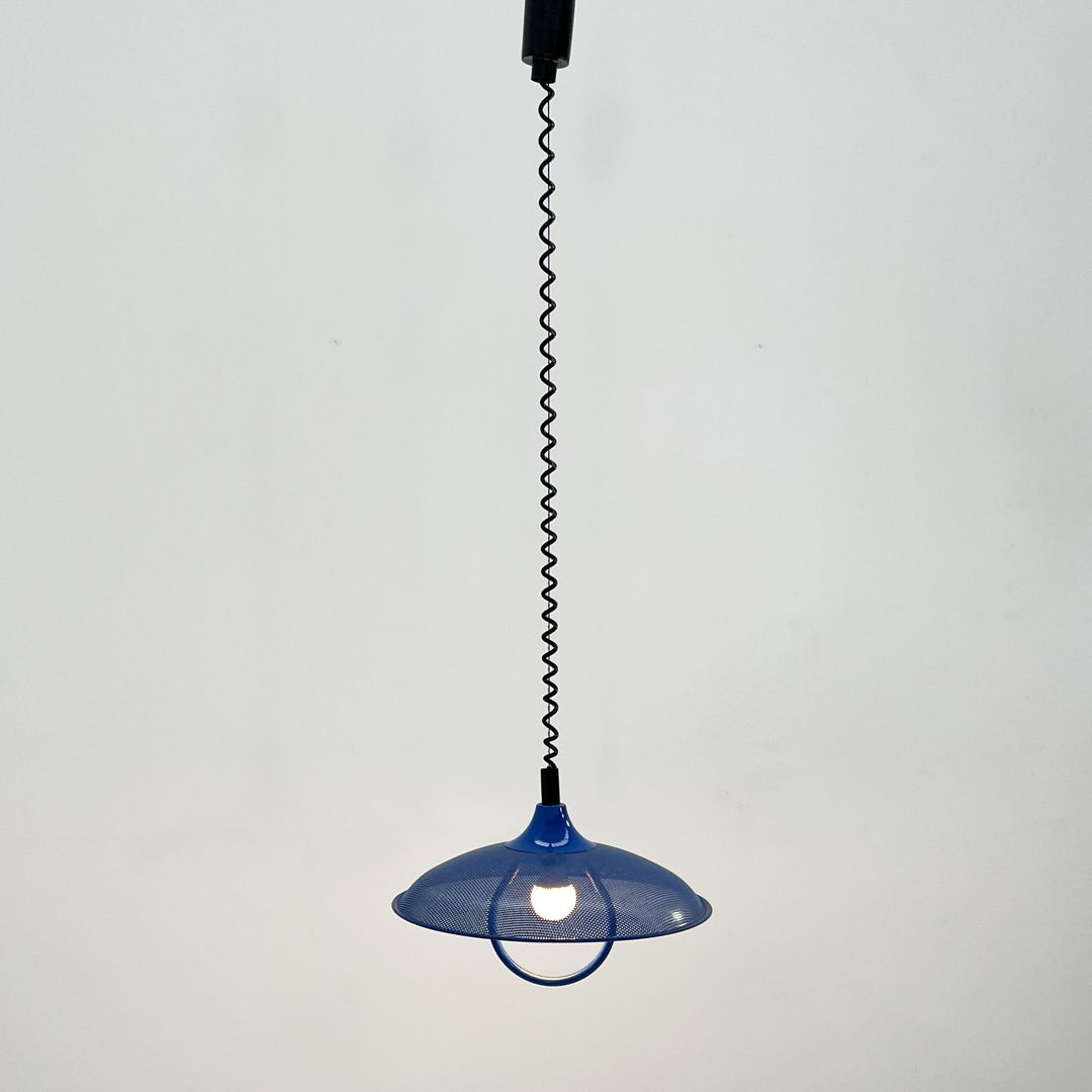 Blue Adjustable Pendant Light in Perforated Metal, 1980s