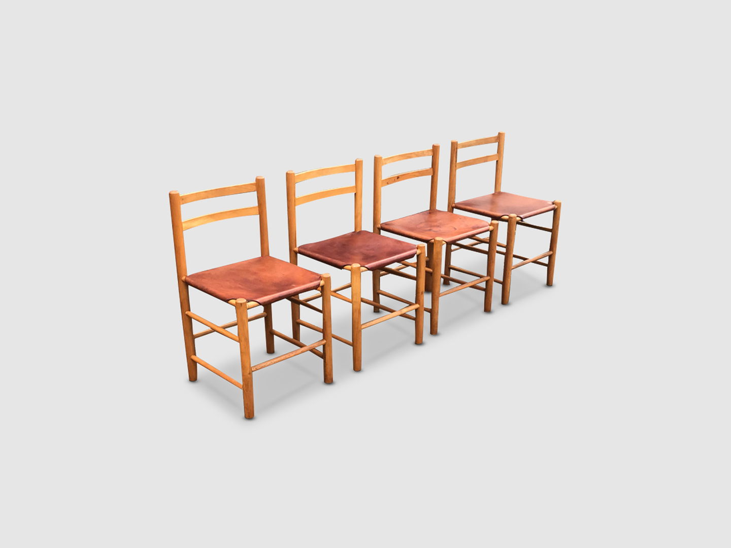 Modernist elm and leather dining chair by Ate van Apeldoorn for Houtwerk Hattem 1960s, set of 4