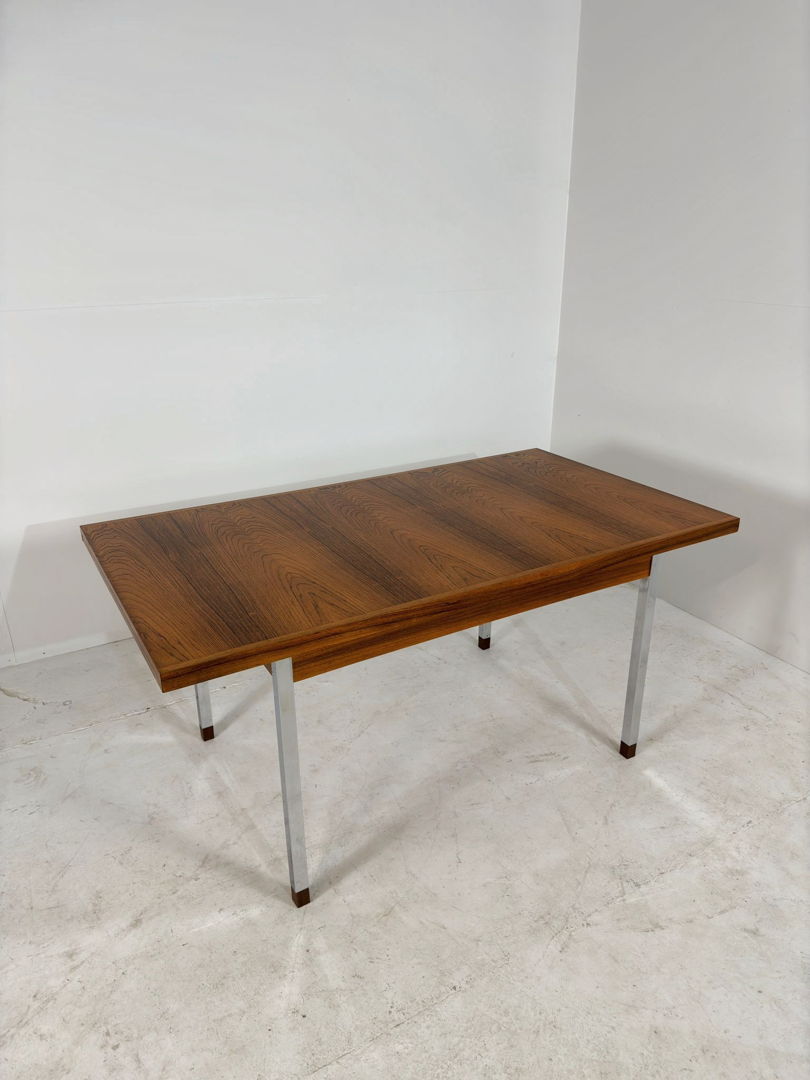 Extendable Vintage teak diningtable with Chrome legs by Alfred Hendrickx Belform