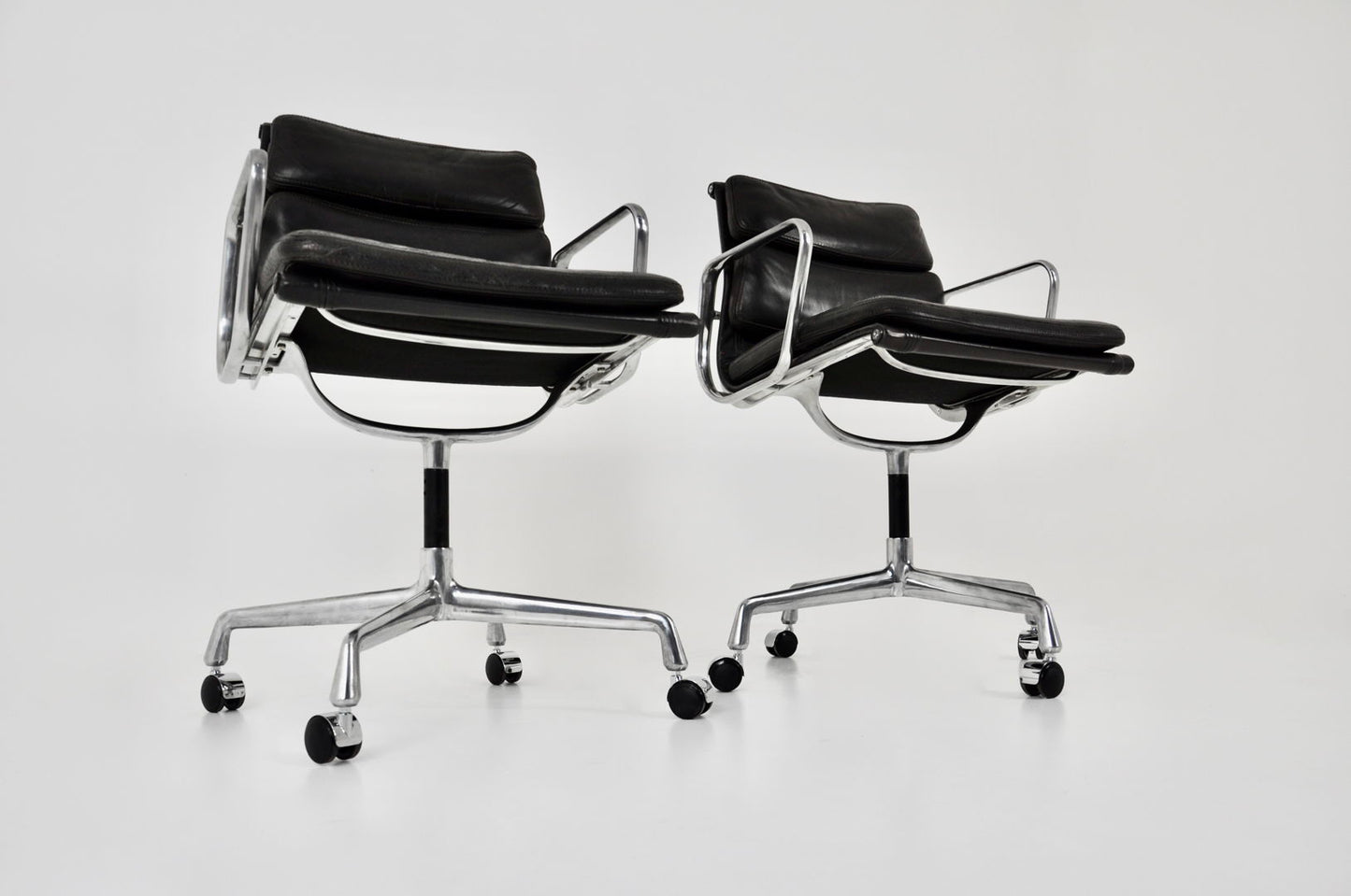 Set of 2 Black Leather Soft Pad Chairs by Charles & Ray Eames for ICF, 1970s