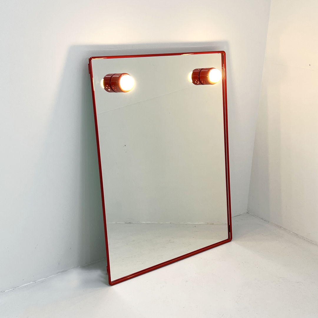 Red Mirror with Lights in Metal, 1970s