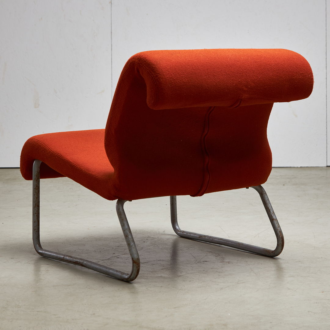 Low Chair on a Tubular Metal Frame with Orange Upholstery, 1970s